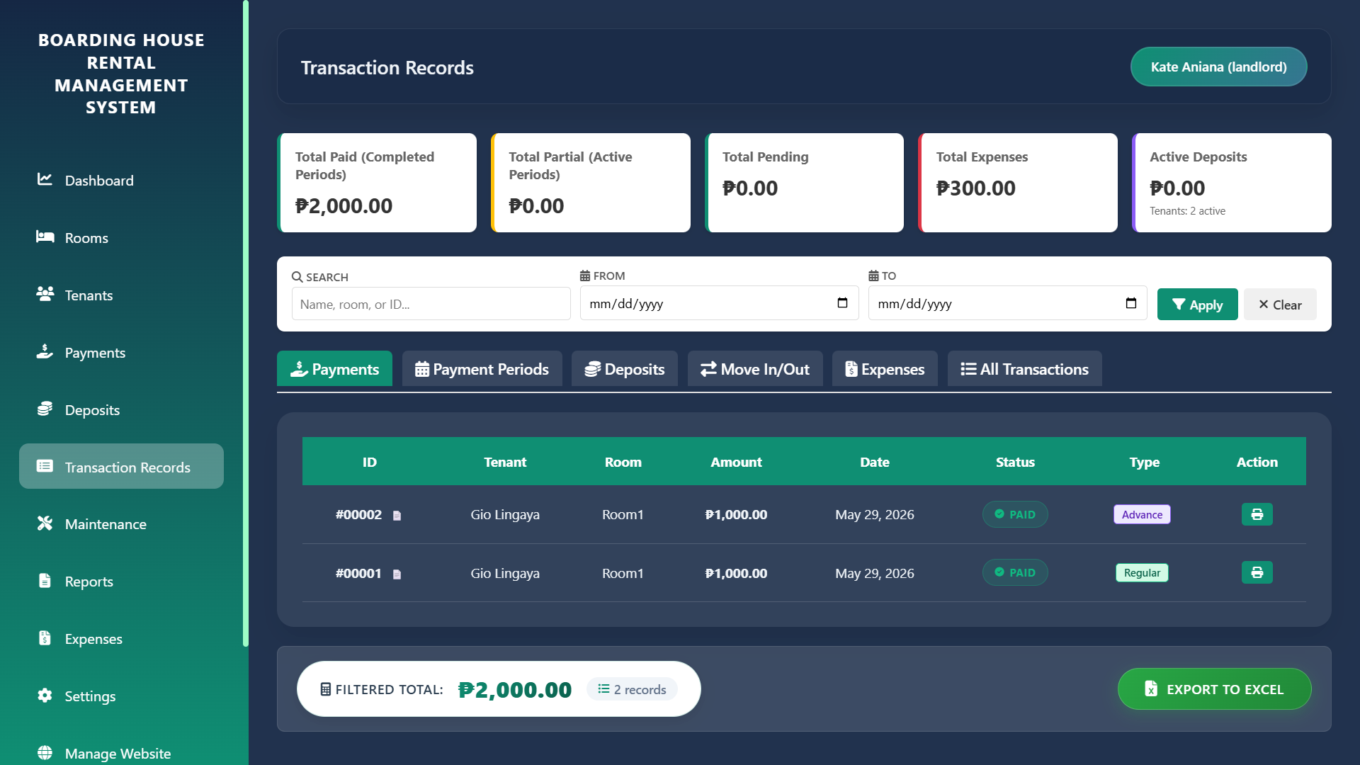 Boarding House Rental Management System