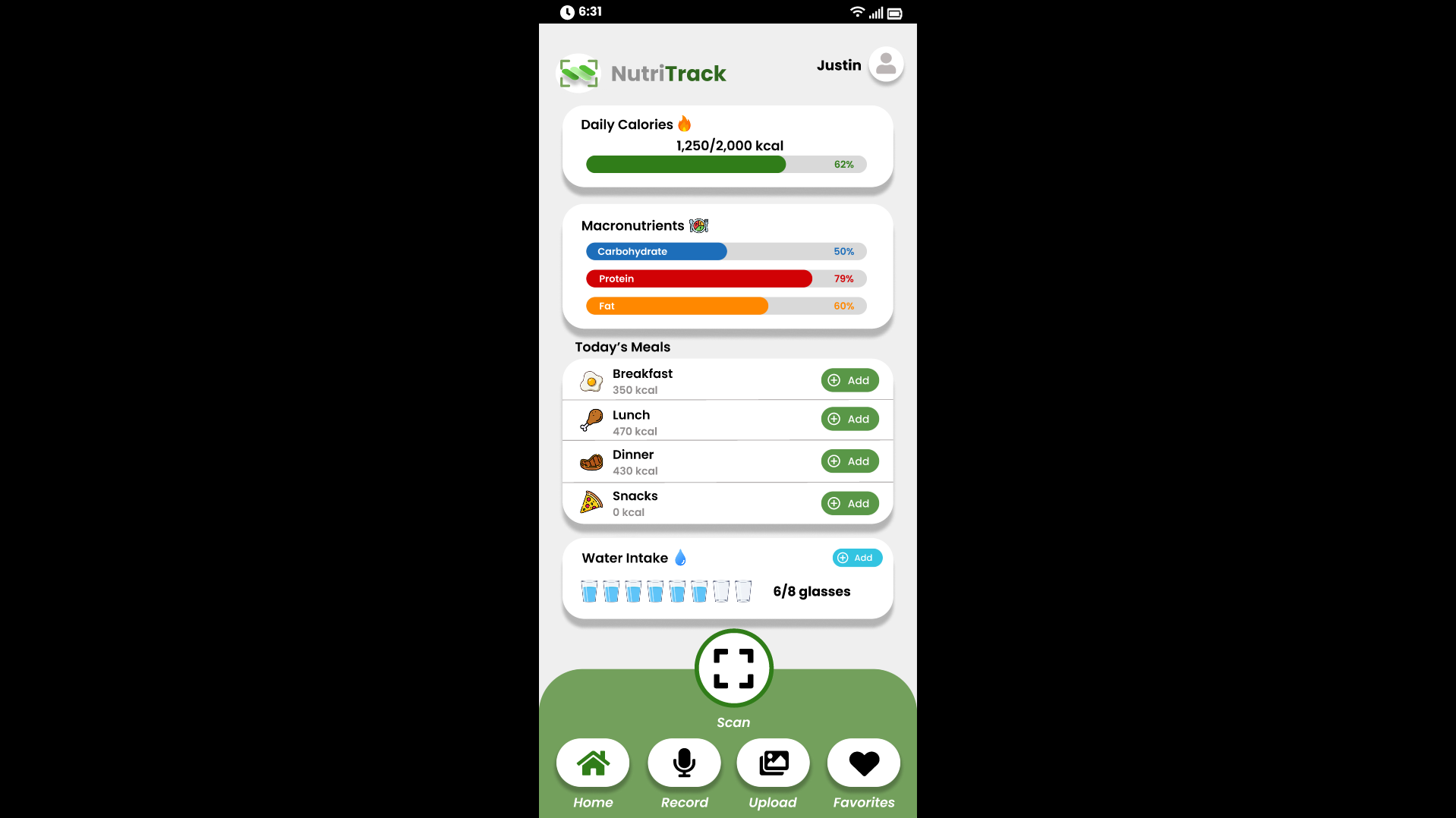 NutriTrack Mobile UI